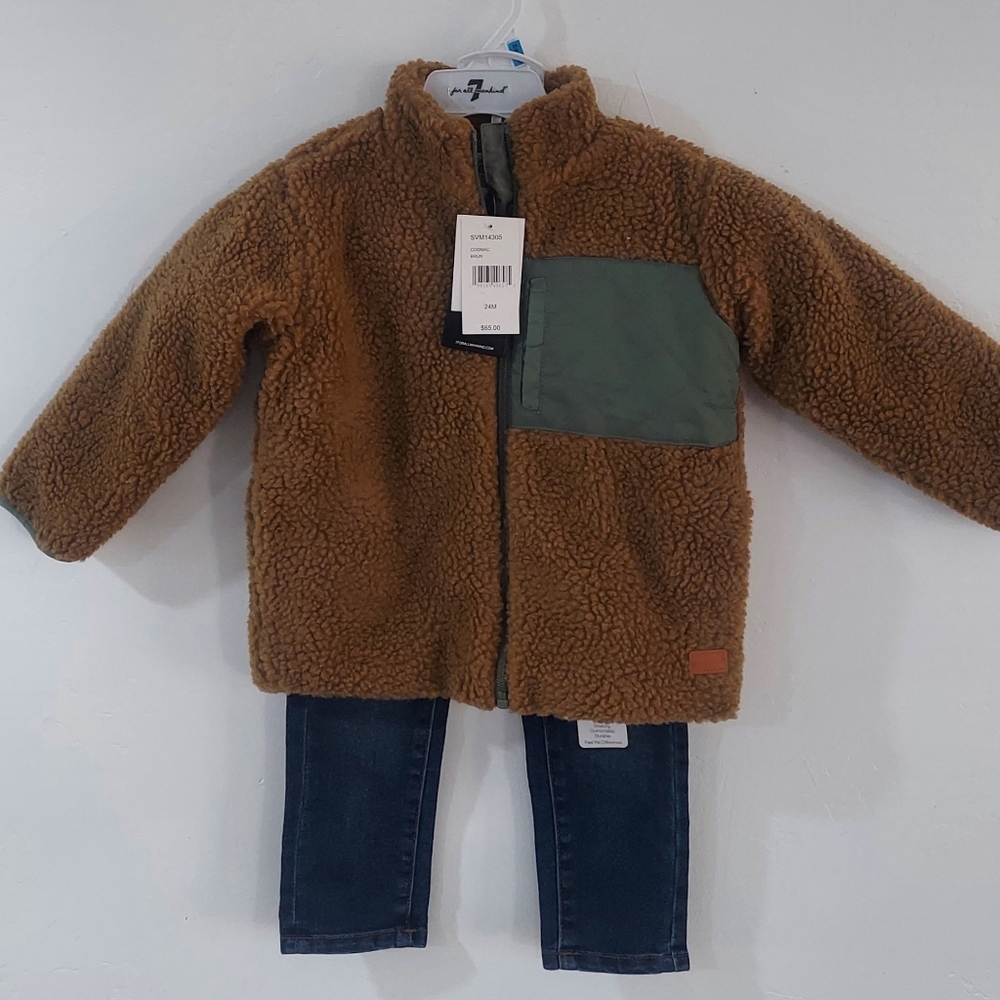 7 For All Mankind Brown Sherpa Jacket 3 Piece Set Size 24 M